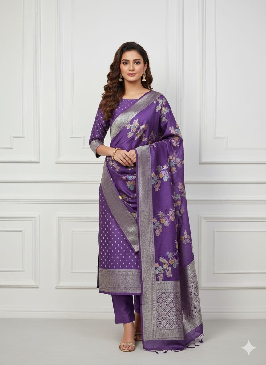 Mul mul chanderi purple suit