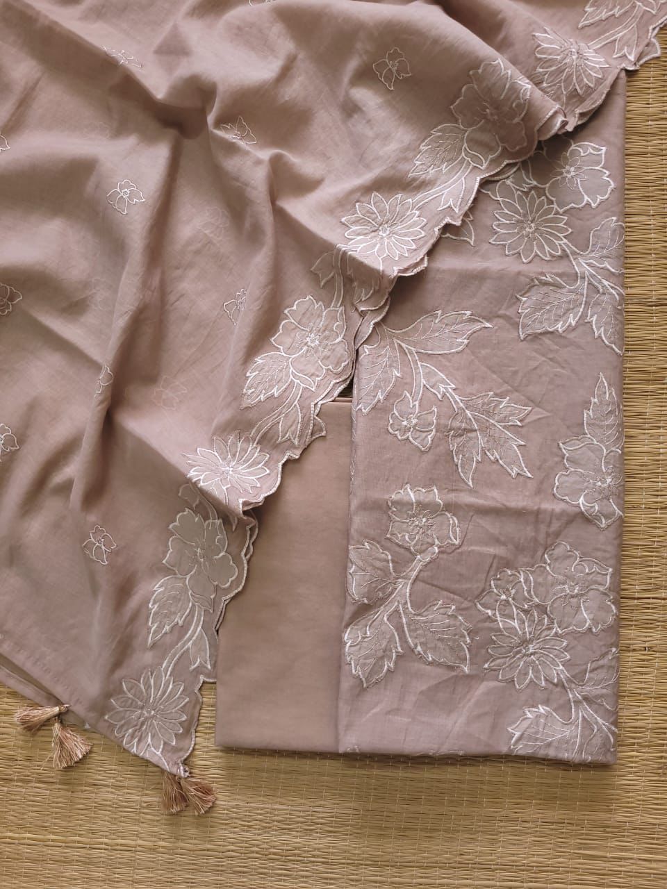 Mul mul cotton applique work Unstitched suit