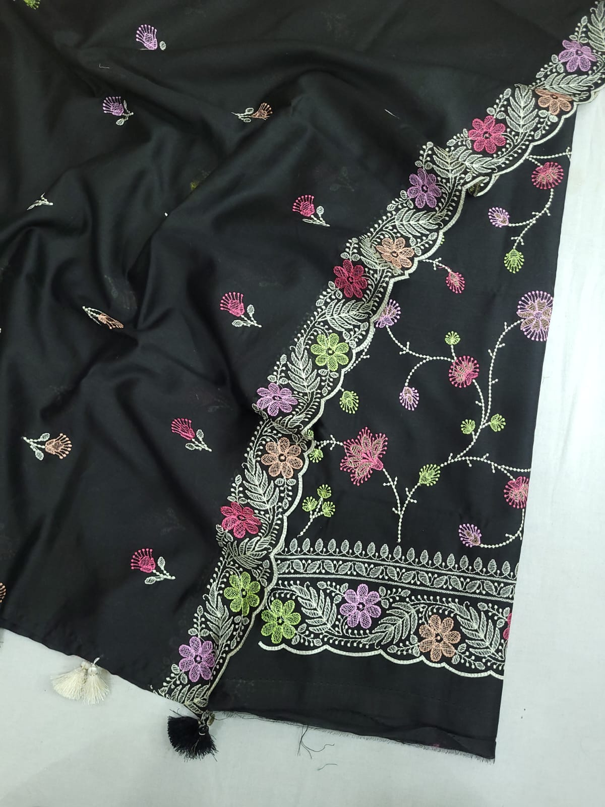 Pure chanderi cotton embroidery unstitched suit