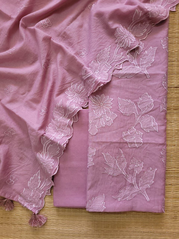 Mul mul cotton applique work Unstitched suit