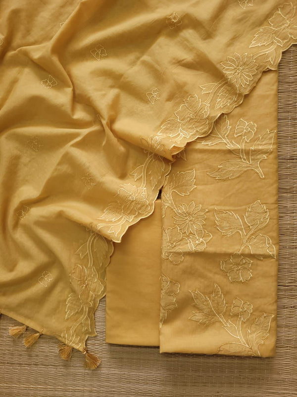 Mul mul cotton applique work Unstitched suit