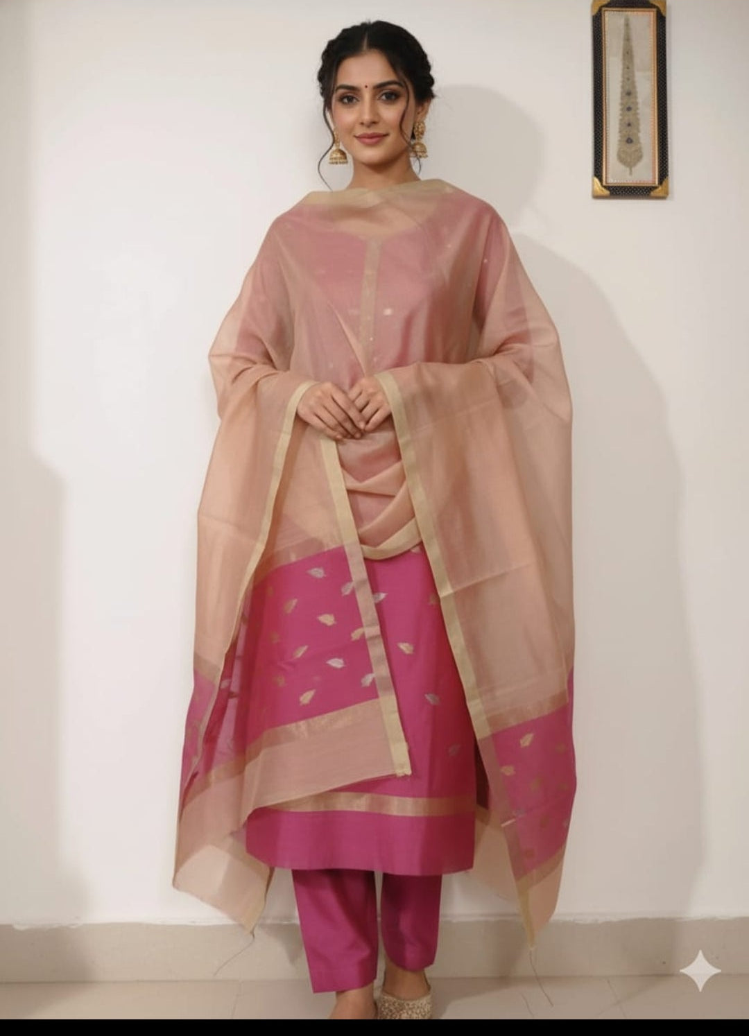 Chanderi silk pink suit