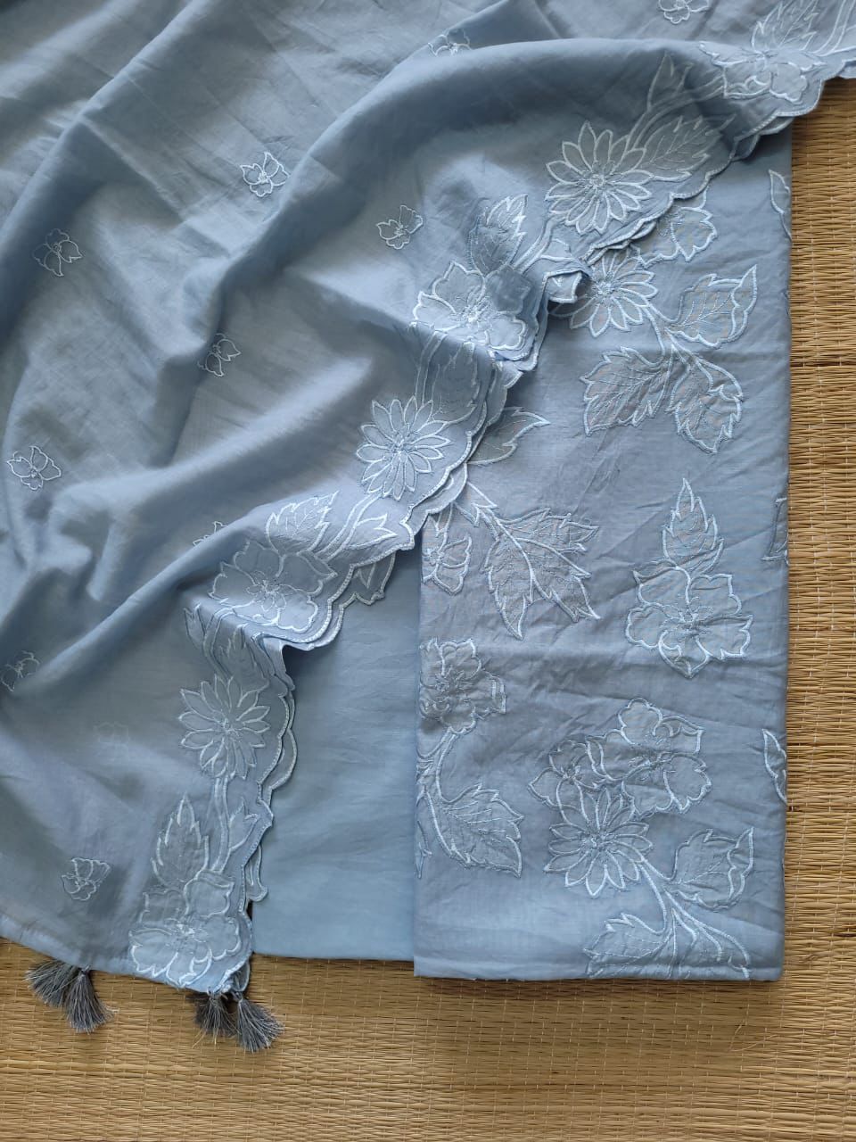 Mul mul cotton applique work Unstitched suit