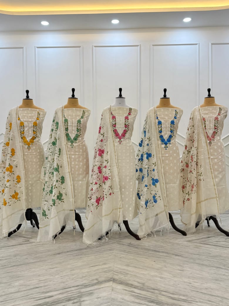 Banarsi Unstitched white suit