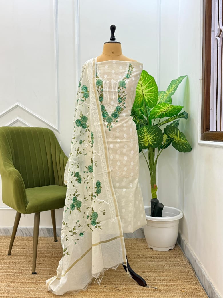 Banarsi Unstitched white suit