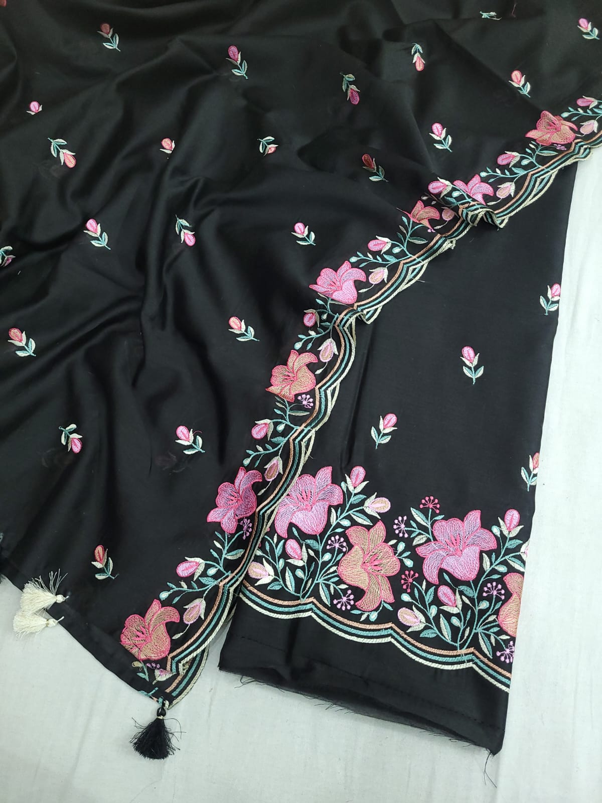 Pure chanderi cotton embroidery unstitched suit