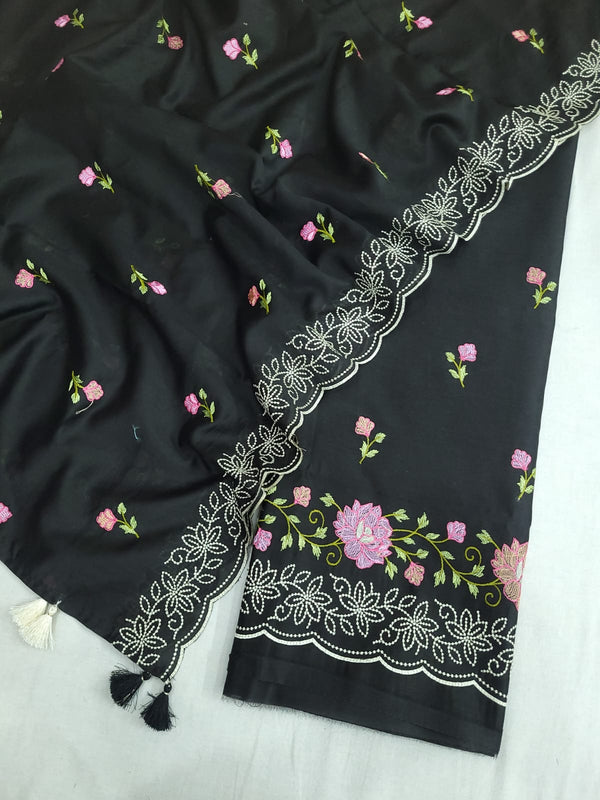 Chanderi cotton embroidery unstitched suit