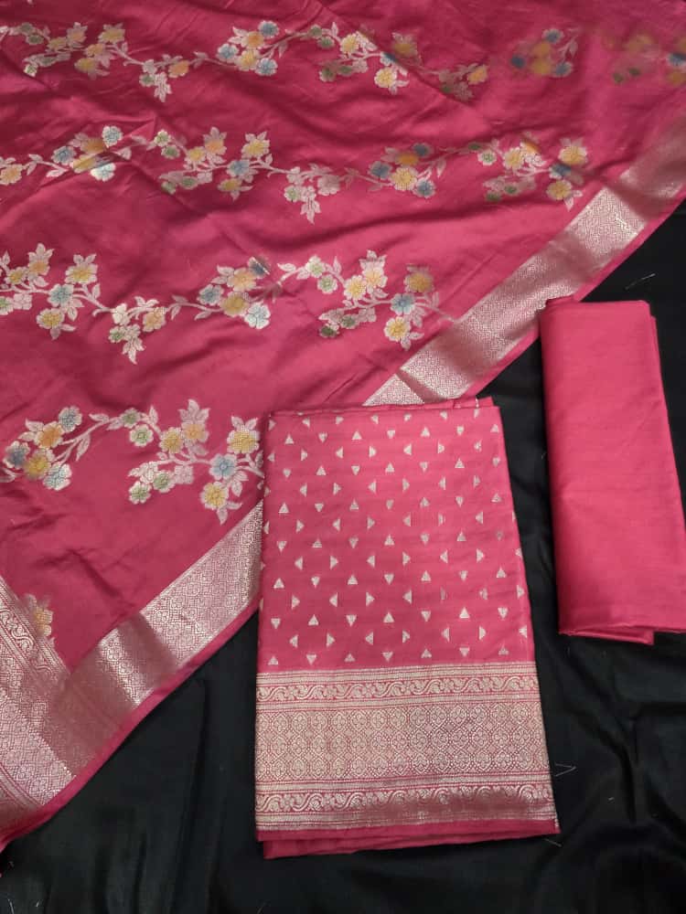 Mul mul chanderi pink suit