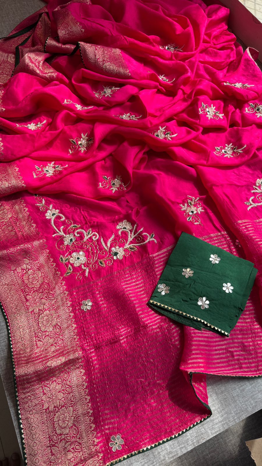 Munga silk Dark pink saree
