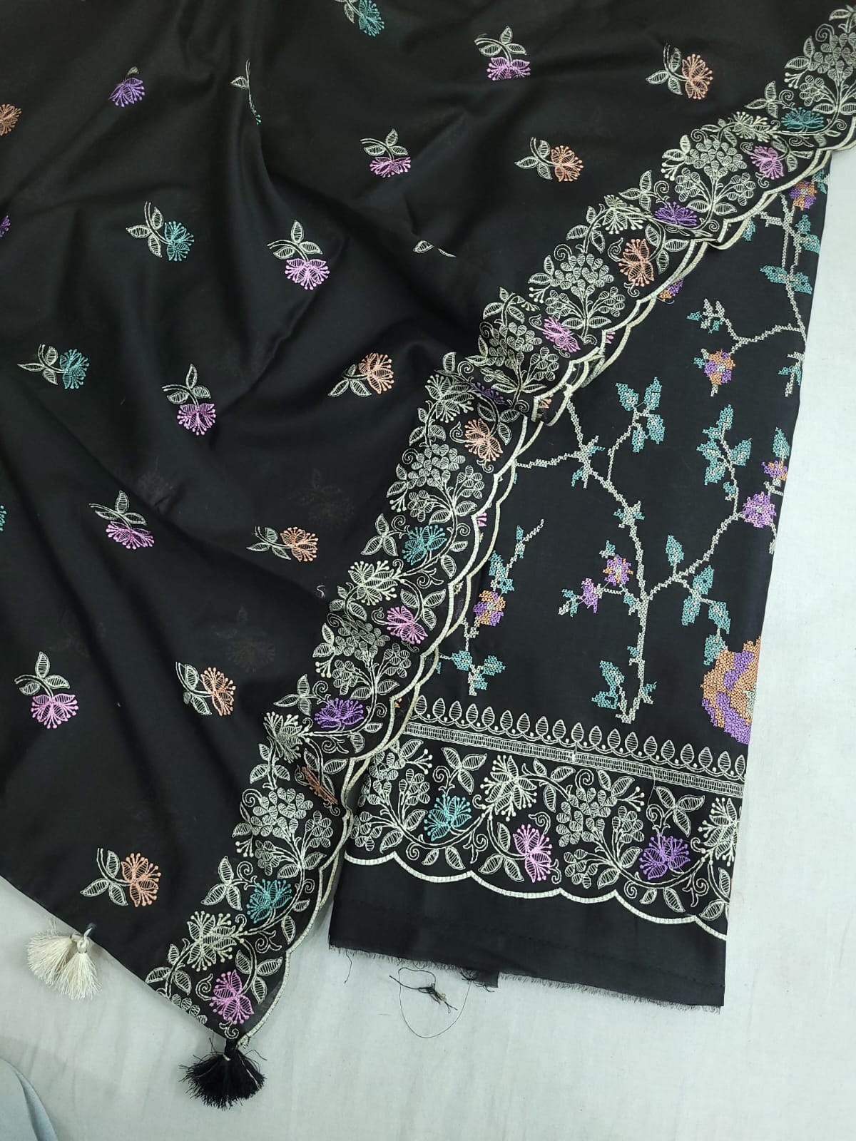 Pure chanderi cotton embroidery unstitched suit