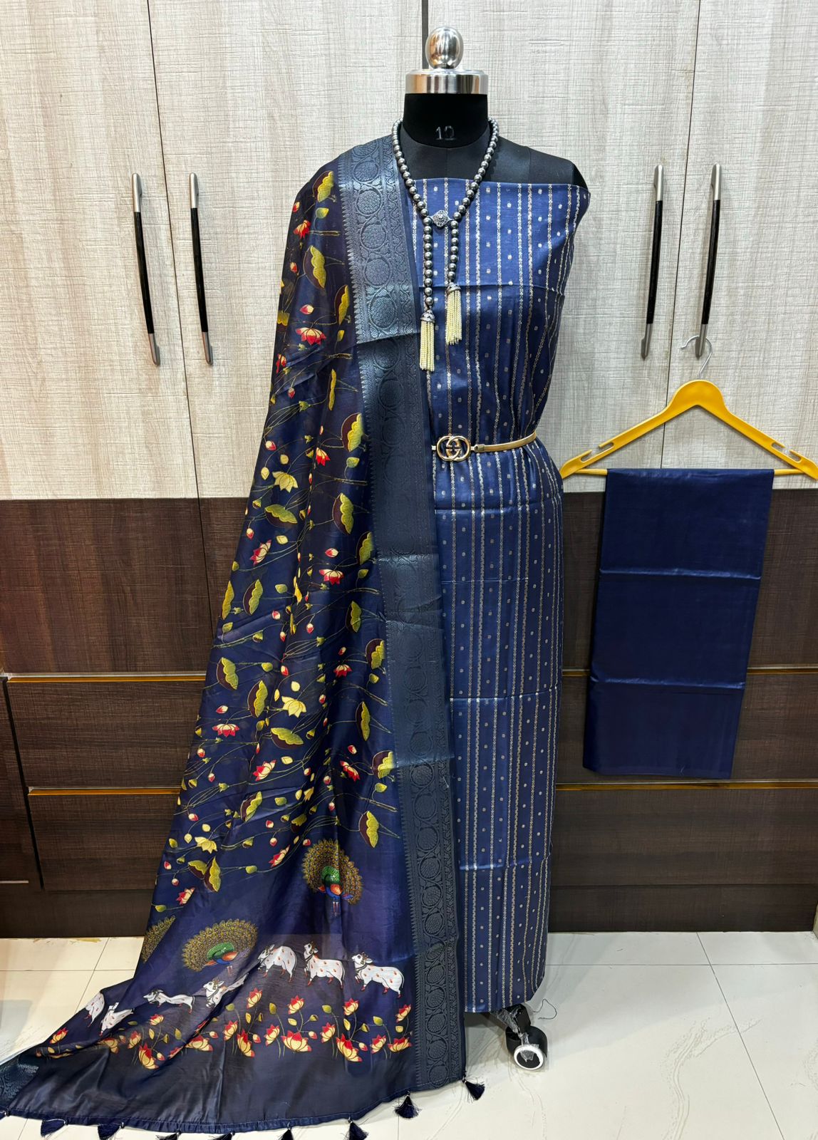 Pure Banarsi pichwai unstitched suit