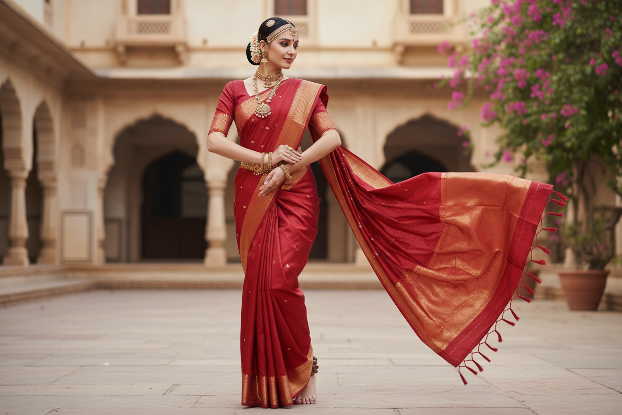 White skinned women in silk saree